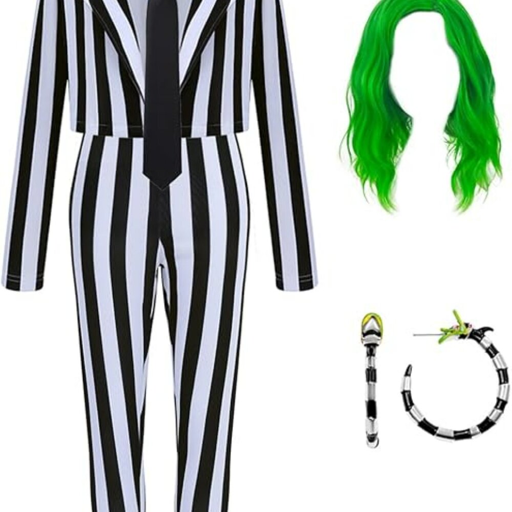 Halloween Costume Black and White Striped Blazer Suit Sz XXL NIP